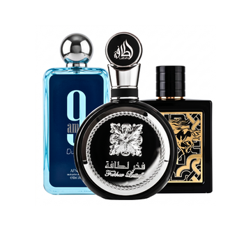 3-Piece Fragrance Set — Fakhar Black, 9AM Dive & Qaed Al Fursan